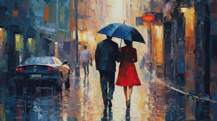 Couple in love walking down the street. Generative AI