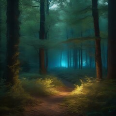 A forest clearing filled with trees adorned with glowing, bioluminescent leaves4