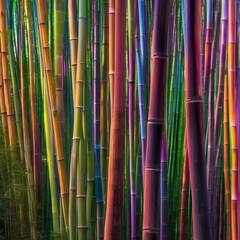 A grove of rainbow-colored bamboo trees, swaying gently in the wind like a living rainbow2