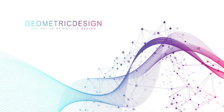 Digits abstract background with connected line and dots, wave flow. Digital neural networks. Network and connection background for your presentation. Graphic polygonal background. Vector illustration.