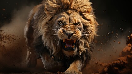 Fototapeta premium lion jumped while roaring