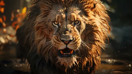 Fototapeten lion jumped while roaring © MBRAMO