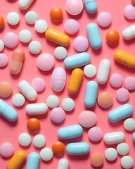 A vibrant pattern of pills evokes a sweet sensation of analgesic comfort