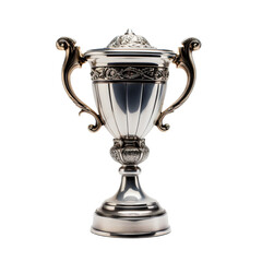 Fototapeta na wymiar Silver trophy on white background. Generative AI