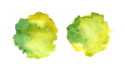 Abstract green watercolor stains in shades of green. Watercolor paper texture.