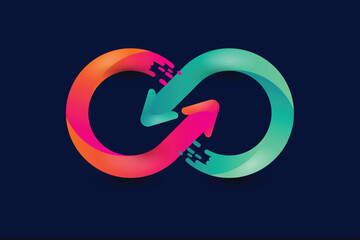 infinity logo symbol sign abstract dynamic circular arrows concept of circular business economy cycle data technology infinite education knowledge endless loop network. vector graphic