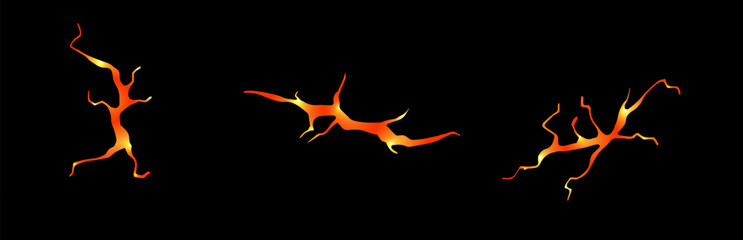 Lava crack. Earthquake and ground cracks, hole effect, craquelure and damaged lava texture. Vector illustrations can be used for topics earthquake, crash, destruction.