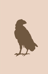  vector silhouette of crow on sepia background. Vintage illustration