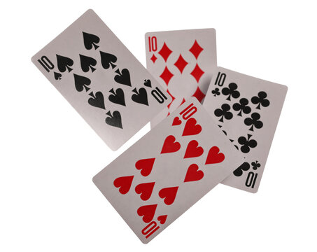 Four tens, playing card, isolated on white, clipping path, series