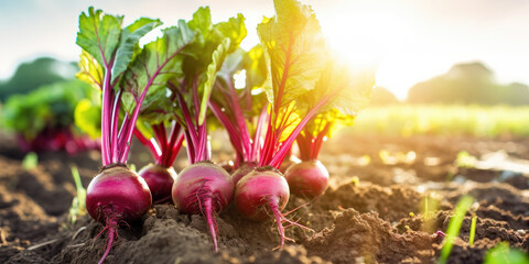 Freshly harvested beets in a field