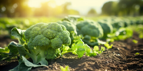 Freshly harvested broccoli in a field - obrazy, fototapety, plakaty