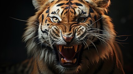 Naklejka premium Tiger pose when roaring with a ferocious face