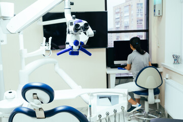 Dental microscope in the dentist's office.