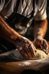 Fotobehang パン生地をこねてパン作りをしている職人「AI生成画像」 © kai
