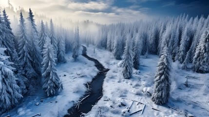 Fototapeta na wymiar Snowy Winter Landscape. Drone View.