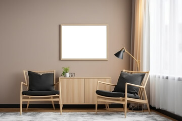 Mockup photo frame in Modern interior of living room