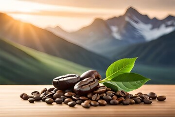 Sunlight illuminating coffee beans on the ground.

