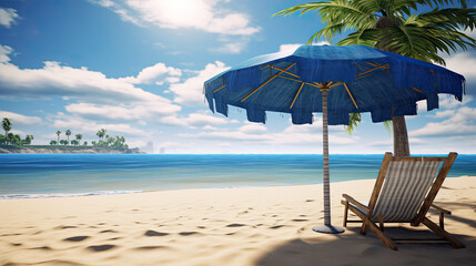 Pair of sun loungers and beach umbrella on deserted beach perfect vacation concept