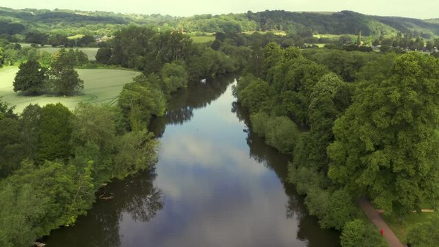 Drone aerial view over the River Severn in England