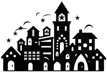 Christmas village,black fill vector