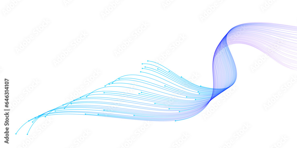 Poster Vector wave lines smooth flowing dynamic blue purple pink gradient isolated on transparent background for concept of technology, digital, communication, science, music