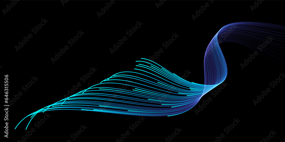 Aufkleber vector abstract light lines wavy flowing dynamic in blue green colors isolated on black background f