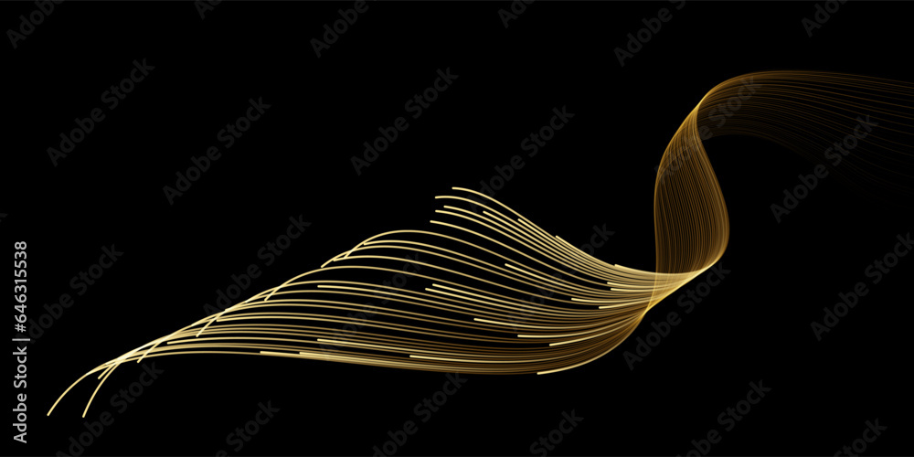 Poster Vector wave lines smooth flowing dynamic gold gradient light isolated on black background for concept of luxury, technology, digital, communication, science, music
