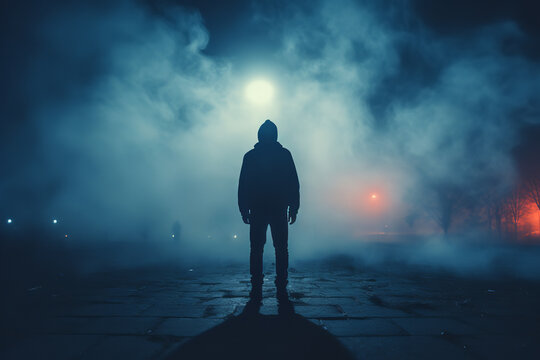 A shadowy figure is enveloped in a dense haze, epitomizing the blurring and numbing sensations caused by drug misuse