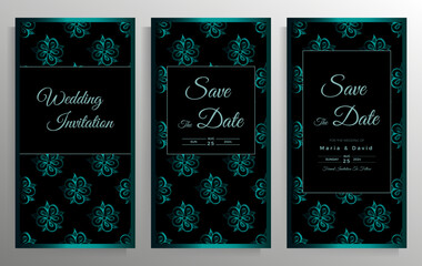 Fototapeta na wymiar Wedding invitation design. Set of elegant card templates with graphic floral patterns. Vector illustration.