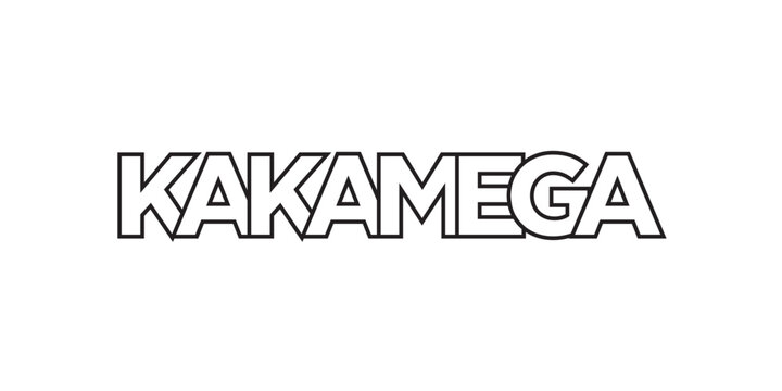 Kakamega in the Kenya emblem. The design features a geometric style, vector illustration with bold typography in a modern font. The graphic slogan lettering.