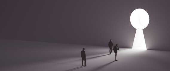 Obraz premium 3d render walking people with a case to the opening gate with clearance