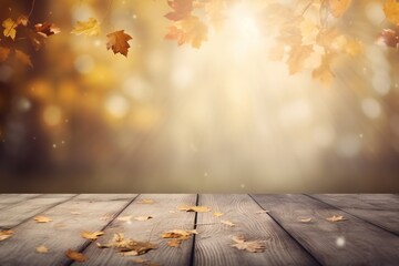 Naklejka na ściany i meble Beautiful autumn background with concrete floor and volumetric light rays from right side Generative AI