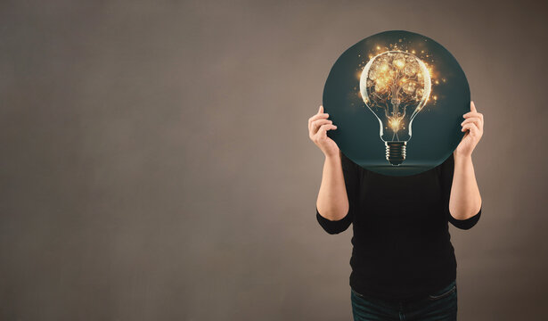 Brain with light bulb, colorful explosion, idea and vision concept, brainstorming for solution, innovation and imagination of the mind