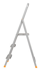 Metal folding ladder isolated on white background, side view.