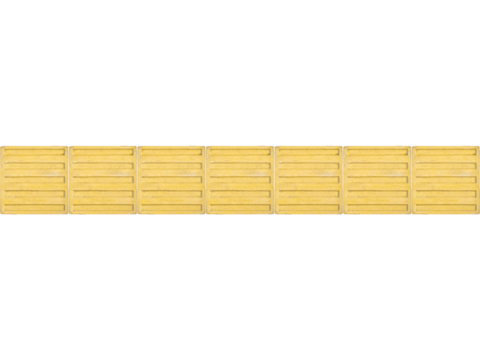 Way or line laid of yellow tactile tiles is isolated on white background, top view.