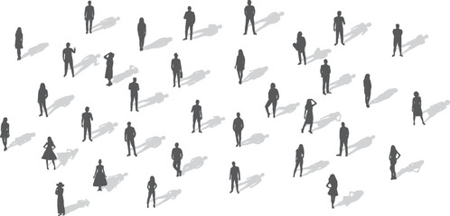 people standing silhouette with shadow on white background vector