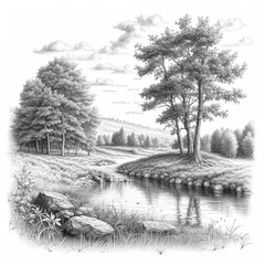 Beautiful illustration in black and white of nature