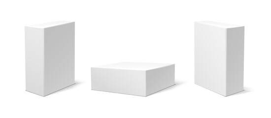 White 3d vector icon mockup packaging boxes.