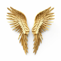 Golden White angel wings render 3D feather bird wings isolated on white background - Generative AI