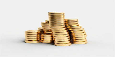 Pile or stack of gold coins with copy space isolated on transparency - Generative AI