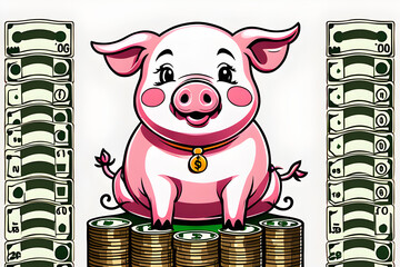 Draw a cute pig standing on a money cushion.
Generative AI

