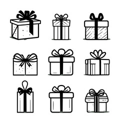 Gift concept. Gift line icon set. Collection of vector signs in trendy flat style for web sites