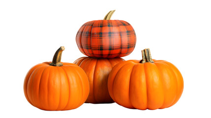 Pile of pumpkins decorations isolated on white background