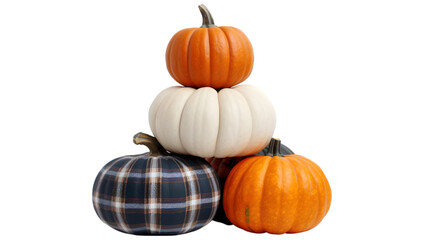 Pile of pumpkins decorations isolated on white background