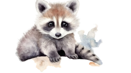 Obraz premium Cute raccoon watercolor illustration on white background