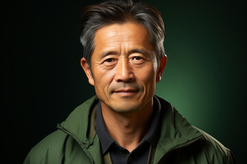 Obraz premium Studio portrait of handsome middle age asian man standing on different colours background