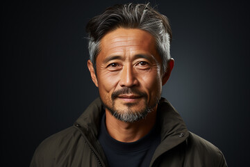 Obraz premium Studio portrait of handsome middle age asian man standing on different colours background