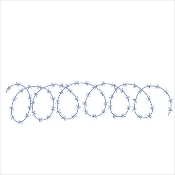 Barbed wire fence border frame illustration. Loops of sharp thorns of barbwire barrier zone. Protection and security concept. Vector illustration.