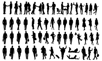 silhouettes set of people bussiness in action vector