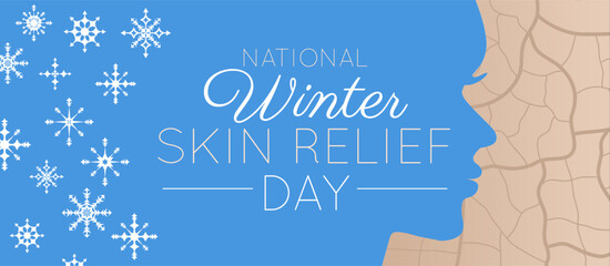 National Winter Skin Relief Day Background Illustration with Snowflakes and Woman Face
